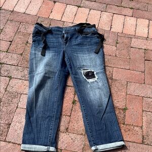 Chico's Blue Boyfriend Jeans with Distressed Patch